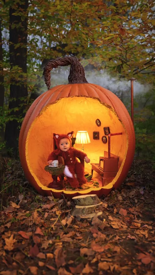 Our family made a life-sized pumpkin house for a photo! 🦊🥰 #CanonPartner For this photo, we made a pumpkin f